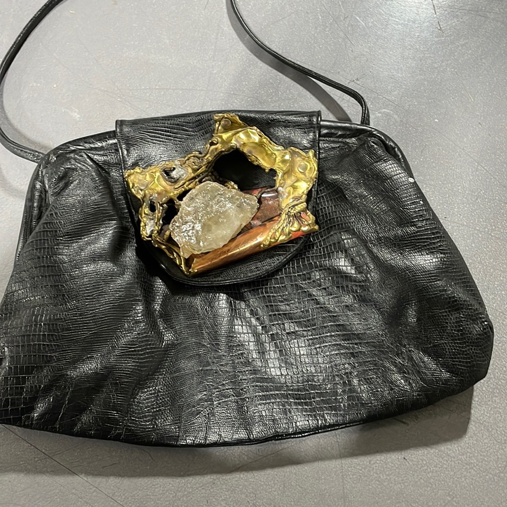 Fancy Nancy Black Leather 1980’s Crystal cross body bag.